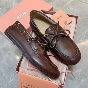 Miu Miu Dark Brown Leather Boat Shoes